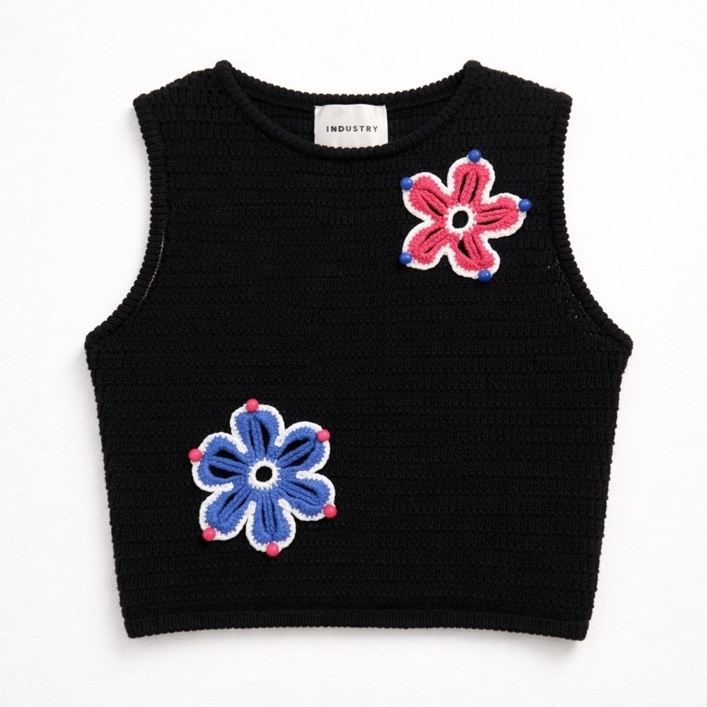 Crochet Cropped Top Flower Embroidery Spring Industry Cottagecore Y2K Beach Sun‎